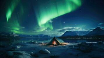 night arctic aurora camp ai generated photo