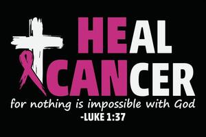 Heal Cancer For Nothing is important with god Luke 1.37 Cute Breast Cancer Awareness T-Shirt Design vector