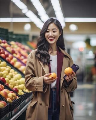 Young beautiful woman shopping, standing in the mall, choosing new