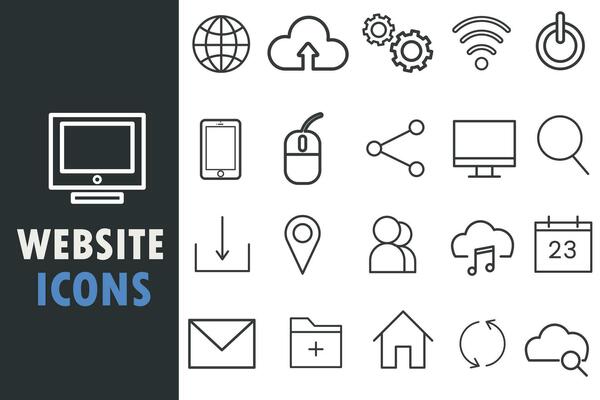 Website web icons in line style. Www, search, support, mail, contact, internet, collection. Web icons set. Vector illustration.
