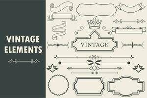 Set Vintage line elements. Retro design elements. Ornaments and Frames. Drawing geometrics line. Decoration, banners, posters, emblems, labels. Vector illustration