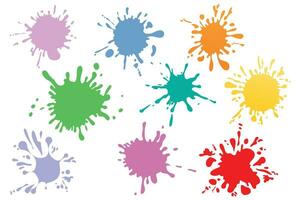 Set of color paint splashes. Colorful ink stains, abstract paints splashes and wet splats. Watercolor or slime stain vector set. Colorfull stain and splash, splat messy, inkblot splashing. Vector