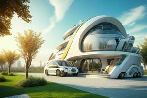 House in trendy futurism style. Pro Photo