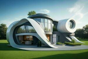 House in trendy futurism style. Pro Photo