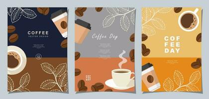 Set of Sketch banners with coffee beans and leaves on colorful background for poster or another template design. vector illustration.