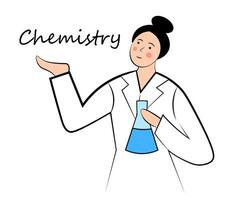 A woman in a white coat with a flask vector