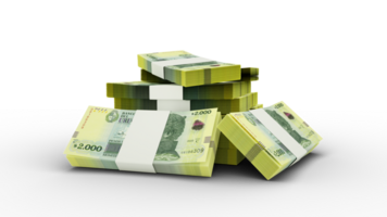 3d rendering of Stack of 2000 Uruguayan peso notes. bundles of Uruguayan currency notes isolated on transparent background png