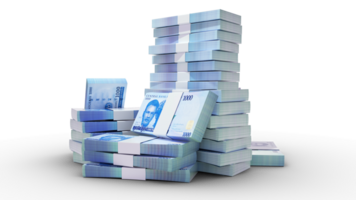 pilas de 1000 nigeriano naira notas dinero en transparente antecedentes. 3d representación de manojos de efectivo png