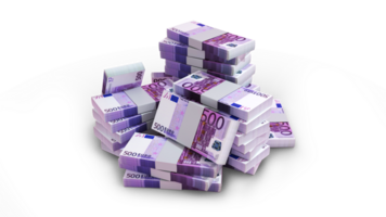 pilhas do 500 euro notas. dinheiro em transparente fundo. 3d Renderização do Pacotes do dinheiro png