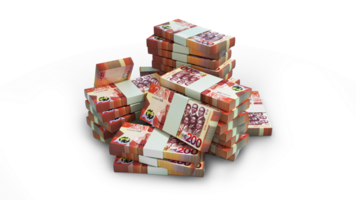 pilhas do 200 ganês cedi notas em topo do pedestal. dinheiro em transparente fundo. 3d Renderização do Pacotes do dinheiro png