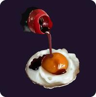 Fried eggs poured with soy sauce vector