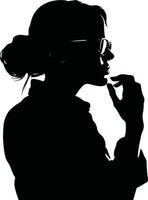 Silhouette of a women with glasses, classic vector art ,isolated