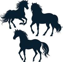 Vector silhouette illustration of horses in different poses isolated on white background