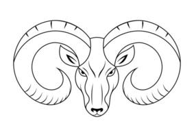 Black and White Ram Head Vector Flat Design. Coloring Page of a Ram Head