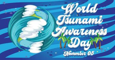 World Tsunami Awareness Day 3D Vector Illustration, Tsunami surround the world
