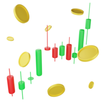 Candlestick and coin icon on transparent background ,3D render business and investment concept png