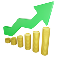 profit graphique et pièce de monnaie empiler en haut icône sur transparent Contexte ,3d rendre affaires et investissement concept png