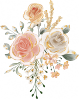 des roses arrangement avec une d'or scintillait aquarelle illustration png