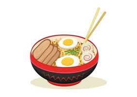 Ramen Noodles Vector Illustration Isolated On white Background. Japanese Food Flat Design