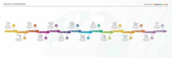 Infographic process design with icons and 15 options or steps. vector