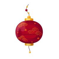 Isolated cartoon vector illustration of red Chinese Lantern with an ornament. Symbol of Chinese culture. Element of Mid-Autumn Festival, Lantern festival, Chinese New Year and Korean Chuseok