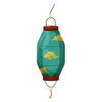 Illustration of turquoise Chinese Lantern with an ornament. Symbol of Mid-Autumn Festival, Lantern festival, Chinese New Year and Korean Chuseok. Isolated Vector in cartoon style