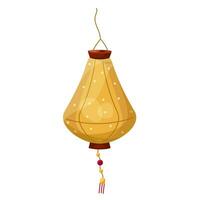 Isolated vector illustration of yellow Chinese Lantern with an ornament. Symbol of Mid-Autumn Festival, Lantern festival, Chinese New Year and Korean Chuseok. Cartoon style