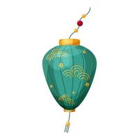 Turquoise Chinese Lantern with an ornament. Element of Mid-Autumn Festival, Lantern festival, Chinese New Year and Korean Chuseok. Cartoon style Vector isolated illustration