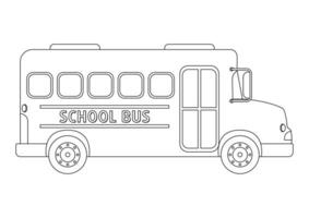 Black and White School Bus Vector Illustration Isolated on White Background. Coloring Page of a School Bus in Flat Style