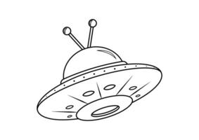Black and White Cartoon Alien Ship Vector. Coloring Page of Alien Ship vector