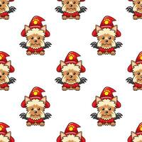 Cartoon yorkshire terrier dog with halloween costume seamless pattern background vector