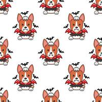 Cartoon basensi dog with halloween costume seamless pattern background vector