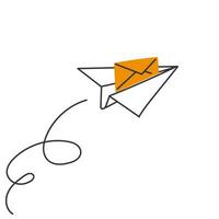 hand drawn doodle paper plane holding email illustration vector
