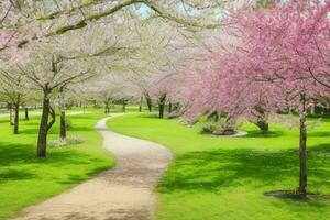 Beautiful landscape park with trees and sun. Colorful foliage in the park. Pro Photo