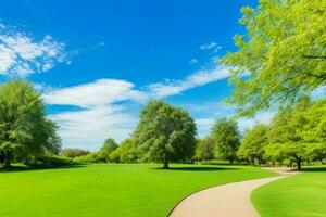 Beautiful landscape park with trees and sun. Colorful foliage in the park. Pro Photo