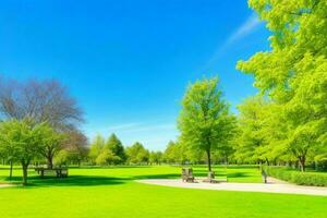 Beautiful landscape park with trees and sun. Colorful foliage in the park. Pro Photo