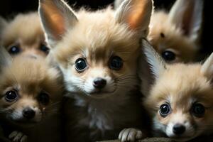 multiple fennec foxes packed together. generative ai photo