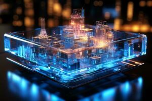 3d matrix silver cube block on screen of smartphone. generative ai photo