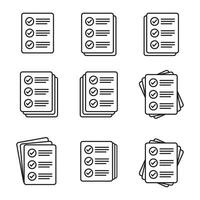 Checklist vector icon in line art style. Document icon, questionnaire icon. Text document vector icon, design element.