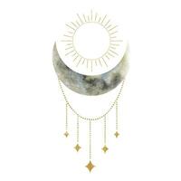 Crescent moon and sun. Esoteric signs and symbols. Watercolor illustrations on the topic of astrology and esotericism. Isolated. Minimalistic illustration for design, print, fabric or background. vector