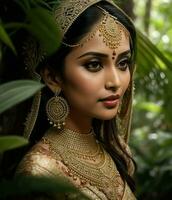 AI Generated. AI Generative - Jungle Bride's Enchantment - Cultural Elegance Amidst Nature's Beauty photo