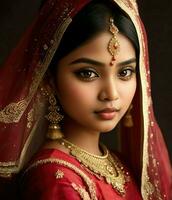 ai generado. ai generativo - bangladeshi nupcial belleza - un cautivador retrato de tradicion y elegancia foto