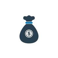 Money Bag Icon. With Fund and Dollar Symbols. Editable Flat Vector Illustration.