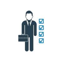 Business Skill Icon. With Businessman, Tick Mark and Briefcase Symbols. Editable Flat Vector Illustration.