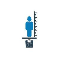 Body Mass Index BMI Icon. With Man, Weight and Height Scale Symbols. Editable Flat Vector Illustration.