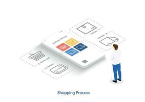 Isometric smartphone shopping process. illustrator vector