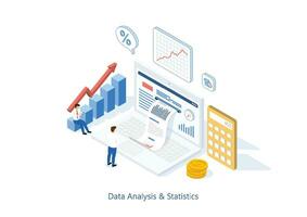 personas caracteres trabajando con datos análisis, negocio estadística, gestión, consultante, marketing. ilustrador vector. vector