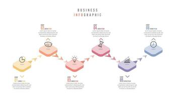 plantilla de infografía vectorial con etiqueta de papel 3d, círculos integrados. concepto de negocio con 6 opciones. para contenido, diagrama, diagrama de flujo, pasos, partes, infografías de línea de tiempo, flujo de trabajo, gráfico. vector