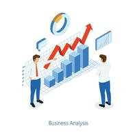 isométrica diseño estadístico y datos análisis para negocio Finanzas inversión concepto con negocio personas equipo trabajando grafico tablero.2 vector