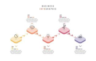 plantilla infográfica vectorial con etiqueta de papel 3d, círculos integrados. concepto de negocio con 5 opciones. para contenido, diagrama, diagrama de flujo, pasos, partes, infografías de línea de tiempo, flujo de trabajo, gráfico. vector